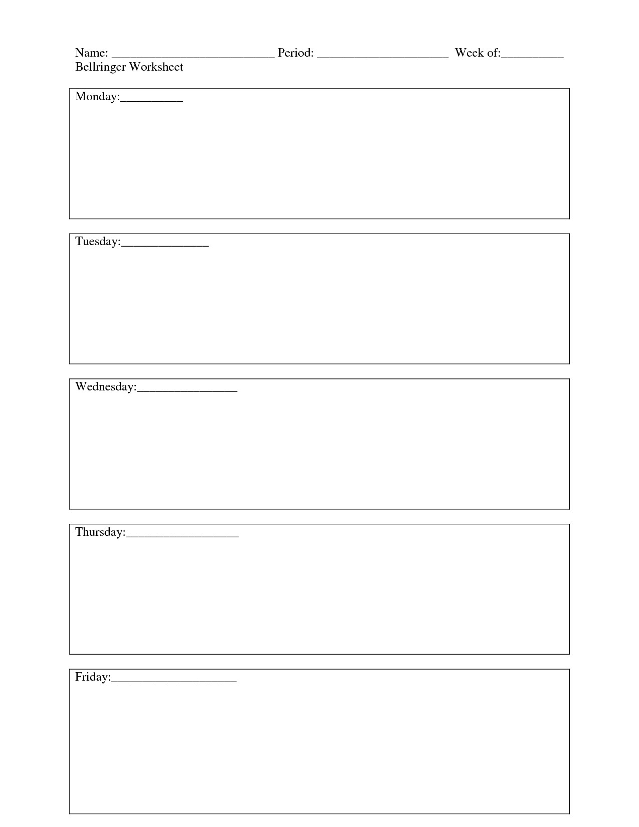 Weekly Bell Ringer Template